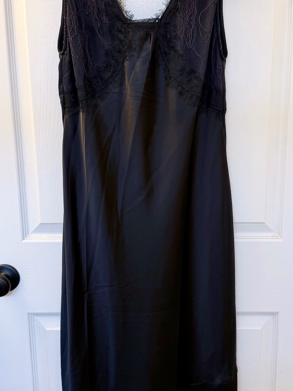 WeWoreWhat Black Lace-Trim Satin Slip Dress